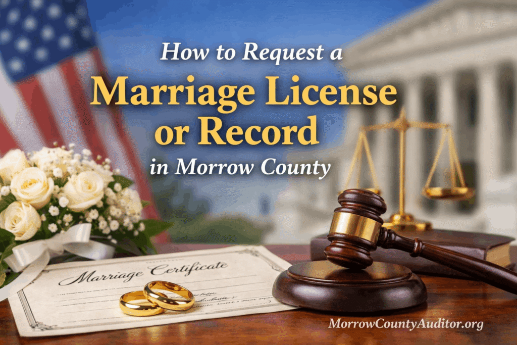Morrow County Probate Court marriage license and record services, Mount Gilead, Ohio.