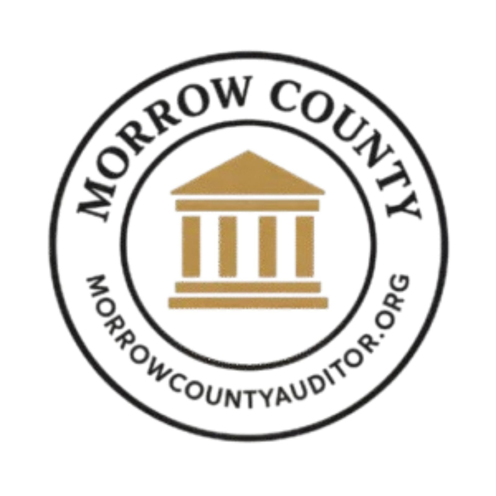 Modern green farmland logo design for Morrow County featuring rolling fields, hills, and sunrise landscape in minimalist vector style.